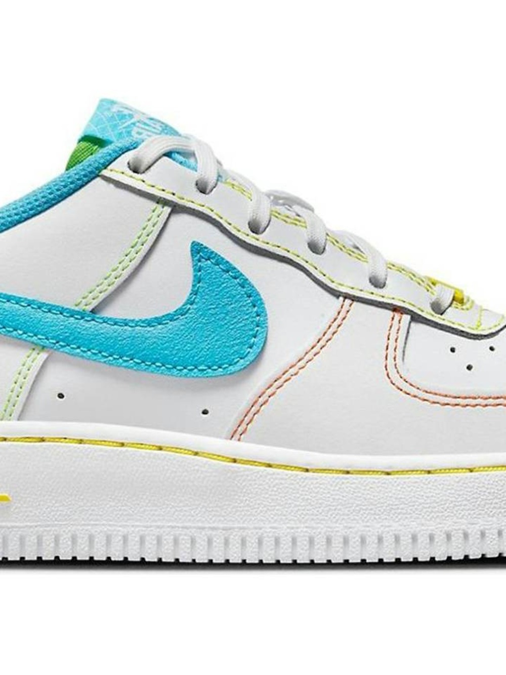 Nike Kids White Sneakers with Teal and Neon Green Accents